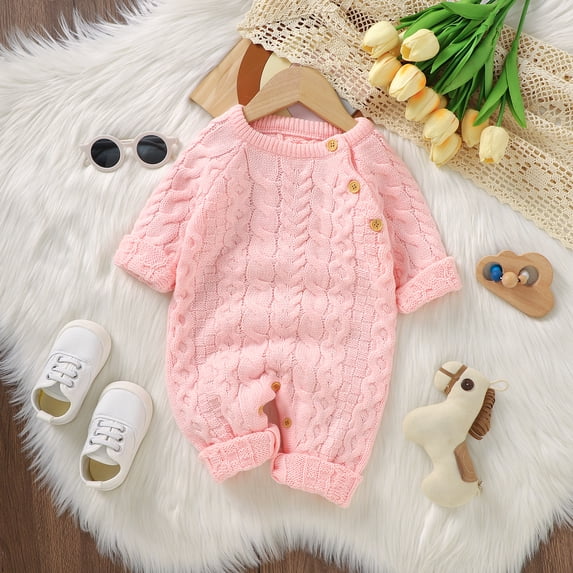 Baby Rompers Long Sleeve Knit Newborn Boys Girls Jumpsuits Autumn Winter Infant Outerwear Playsuits 0-18m Toddler Outfit Clothes