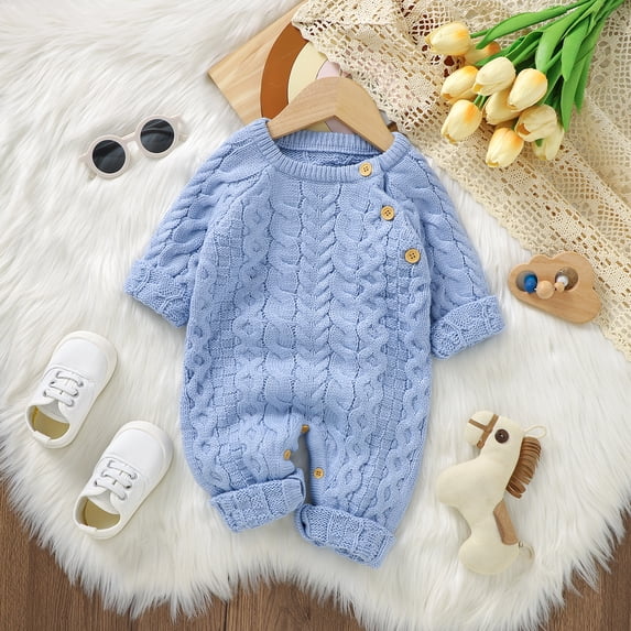 Baby Rompers Long Sleeve Knit Newborn Boys Girls Jumpsuits Autumn Winter Infant Outerwear Playsuits 0-18m Toddler Outfit Clothes