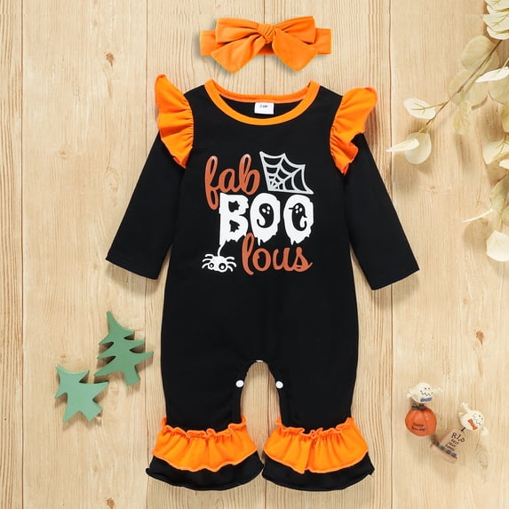 Baby Rompers Newborn Boy Girl Halloween Romper Letters Spider Printed Long Sleeve Bodysuit Jumpsuit