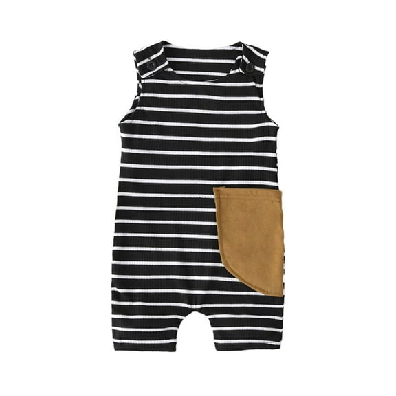 Baby Rompers Summer Toddler Baby Girl Boy Strip Cloth Striped Sleeveless Jumpsuit Romper New Casual Winter Jumpsuits Black 0-3 Months
