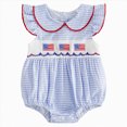 thumbnail image 1 of Baby Ruffle Collar Romper with Flag Embroidery and Striped Pattern, 1 of 6
