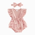 thumbnail image 1 of Baby Ruffle Sleeve Bodysuit with Bow Print and Waist Tie,Matching Headband Set, 1 of 5