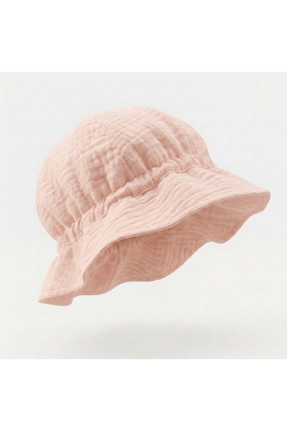 Baby Ruffle Trim Bucket Hat, Breathable cotton gauze, Comfortable sun hat for walks, beach visits and daily outings, 0-3 Years Orange