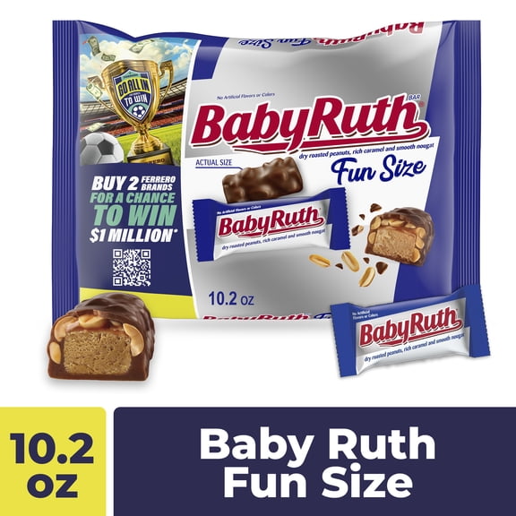 Baby Ruth Candy Bars with Chocolatey Caramel, Peanuts, and Nougat, Fun Size Candy Bars in Bag, 10.2 oz