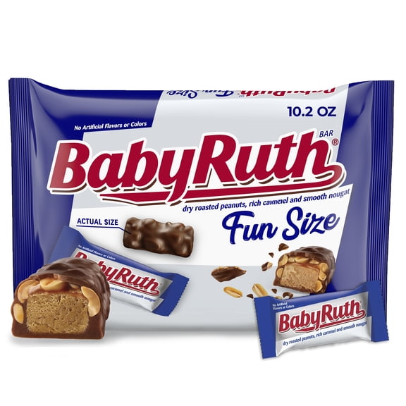 Baby Ruth Candy Bars with Chocolatey Caramel, Peanuts, and Nougat, Fun Size Candy Bars in Bag, 10.2 oz