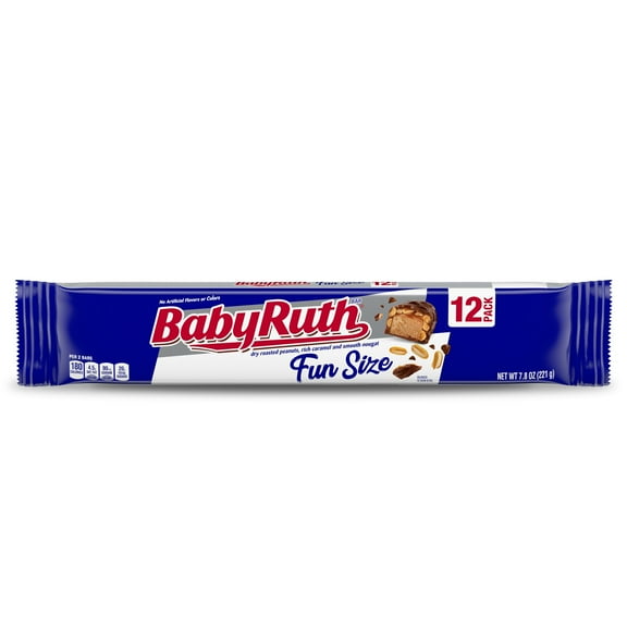 Baby Ruth Chocolatey, Peanut, Caramel, Nougat, Fun Size Candy Bars, Single Pack, 7.8 oz, 12 Count