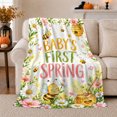 thumbnail image 1 of Baby'S First Spring Honeybee Daisy Floral Illustration, Cozy Botanical Garden Scene, Warm Flannel Blanket for Sunroom and Reading Nook, Garden Lovers Valentine's Day Gift, Artistic Home Decor, 1 of 9