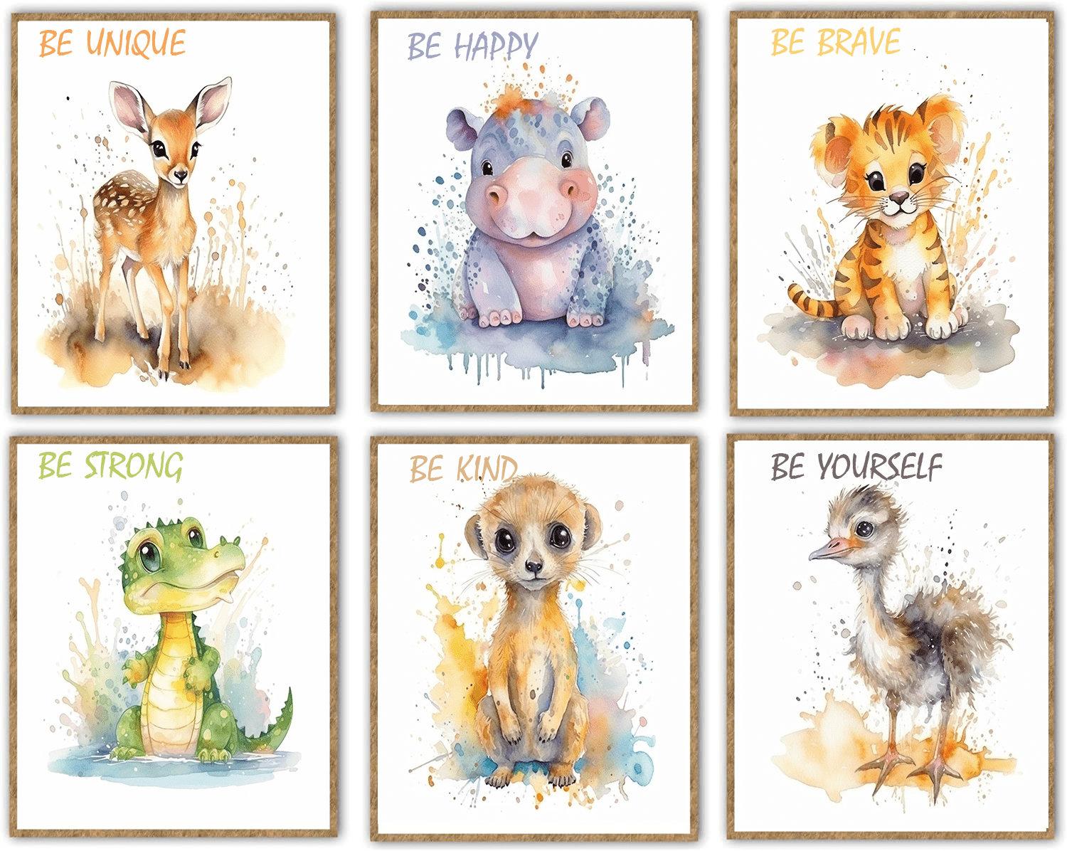 Baby Safari Animals Wall Art Canvas - Nursery Decor - Set of 6-12x16 ...