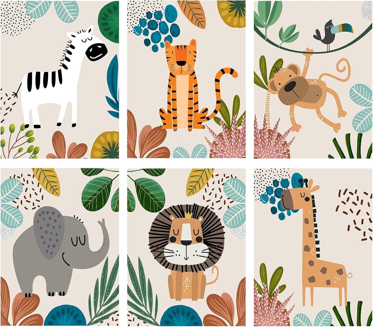 Baby Safari Nursery Wall Decor - Monkey Elephant Zebra Giraffe Cheetah ...