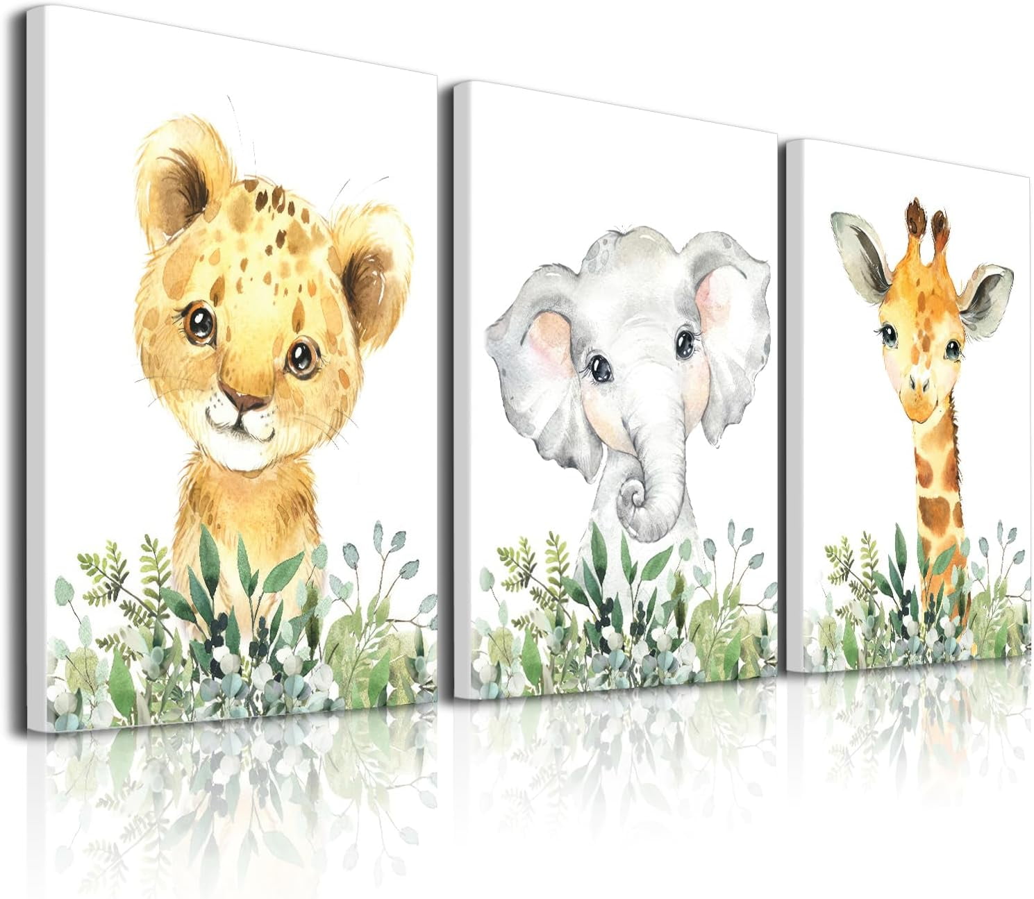 Baby Safari Nursery Wall Decor - Set of 3 Pictures Cute Animal Wall ...