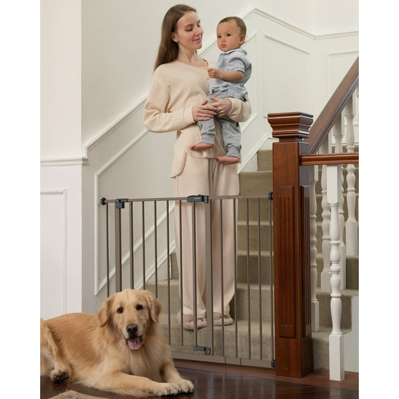 Baby Safety Gate,28.9-42.1" Wide,30" Tall Pressure Mounted,Brown