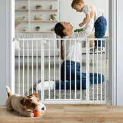 Baby Safety Gate 29.1- 47.6 inch, Adjustable Simple Pass Walk-Through Gate No Drill, Extra Wide Dog gate 30 inch Height for Stairs, Hallways, Bedrooms