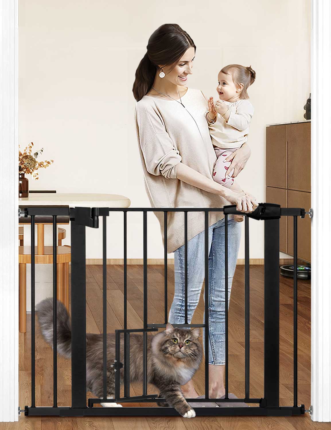 Baby Safety Gate 30"Tall 29.5''-40.5''Wide Doorway Baby Gate with Pet Door, Black - image 1 of 13