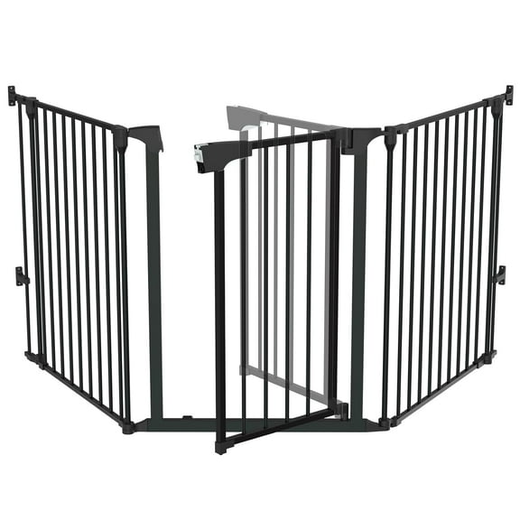 Baby Safety Gate, 82-Inch Configurable Walk-Through Fence for Toddler/Pet/Dog/Cat/Puppy, Adjustable Metal Barrier for Fireplace/Stairs/Doorways