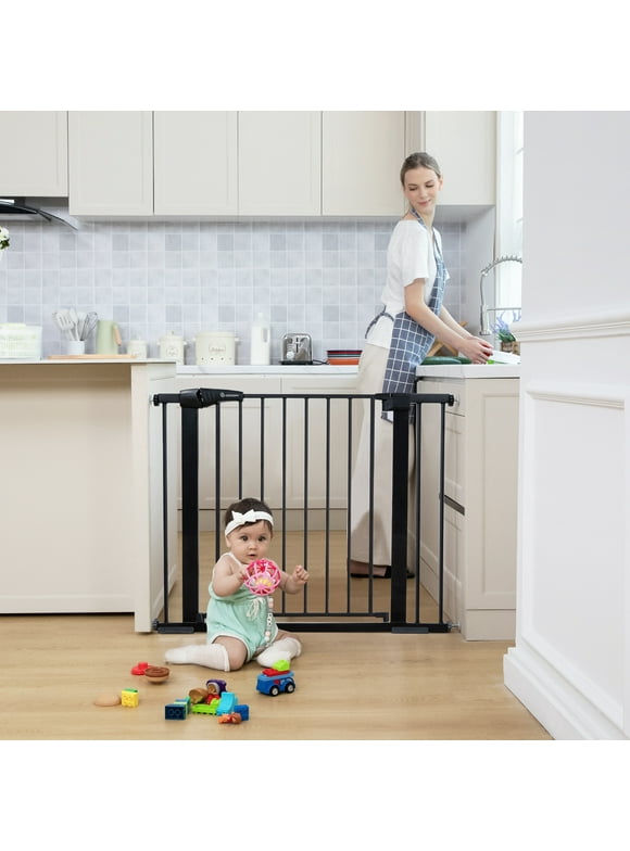 Baby Safety Gate, Baby Gates for Top Stairs Doorway, 29.5''- 40.5''Wide Pressure Mount, Black