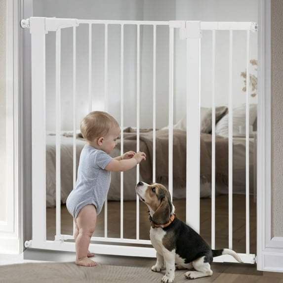 Baby Safety Gate, Caveen 36" Tall, 29.5-40.6" for Stairs and Doorway,Pressure Mount Baby Gate for Ages 6 to 36 Months, White
