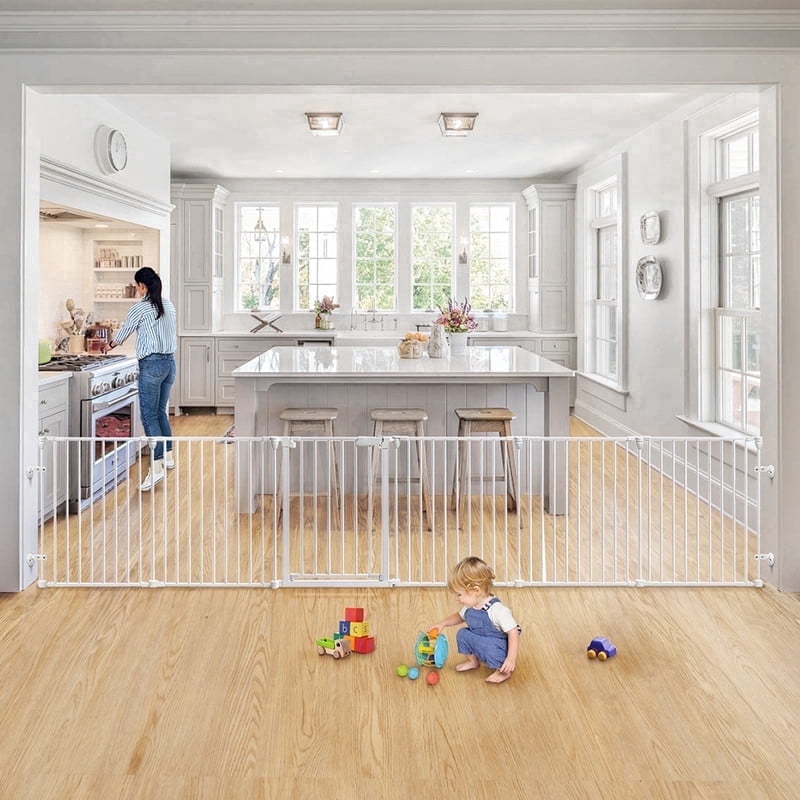 Pet Gate, Dog Playpen 6Panels 149" Pet Gate Extra Wide 30" Tall House Doorways Fireplace, White