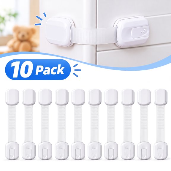 Baby Safety Locks 10 Pack, Child Proof Cabinet Latches with 3M Brand Adhesive, No Screws & Magnets, Quick Easy Install, Multi-Purpose for Kitchen Cabinets, Ovens, Toilet Seats