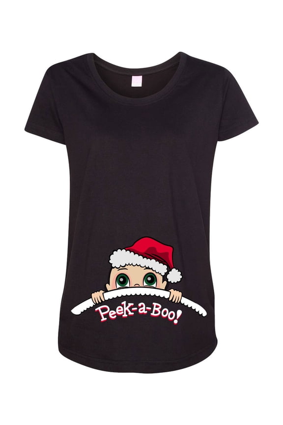 Baby Santa Christmas Peek A Boo Cute Pregnant Expecting Mom Maternity DT T-Shirt Tee