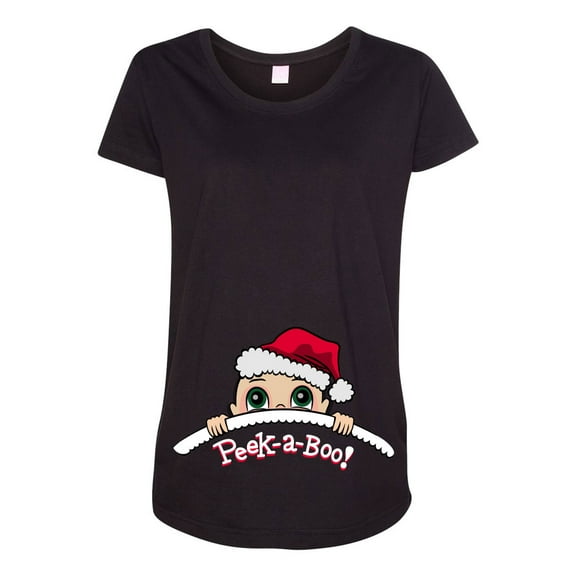 Baby Santa Christmas Peek A Boo Cute Pregnant Expecting Mom Maternity DT T-Shirt Tee