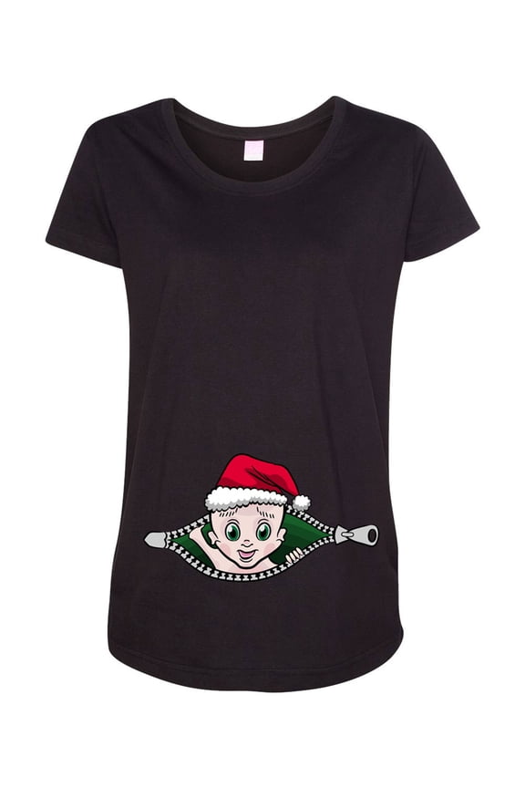 Baby Santa Christmas Zipper Cute Pregnant Expecting Mom Maternity DT T-Shirt Tee