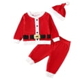 thumbnail image 1 of Baby Santa Outfit Boy Girl Christmas Outfits Velvet T Shirt Long Pants With Long Tail Santa Hat Xmas Outfits 0-6 Months, 1 of 9