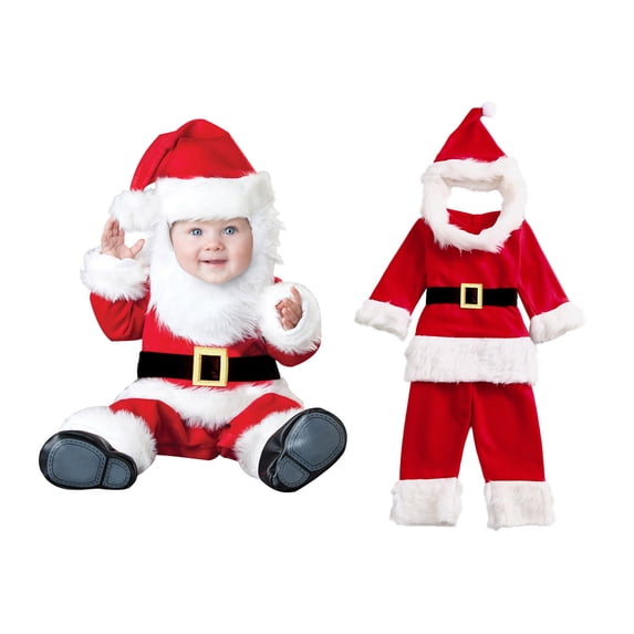 Baby Santa Outfit Long Sleeve Tops Pants Hat Belt Kids Xmas Santa Suit Sets KIds Boy Christmas Outfit Party Outfit 5-6 Years