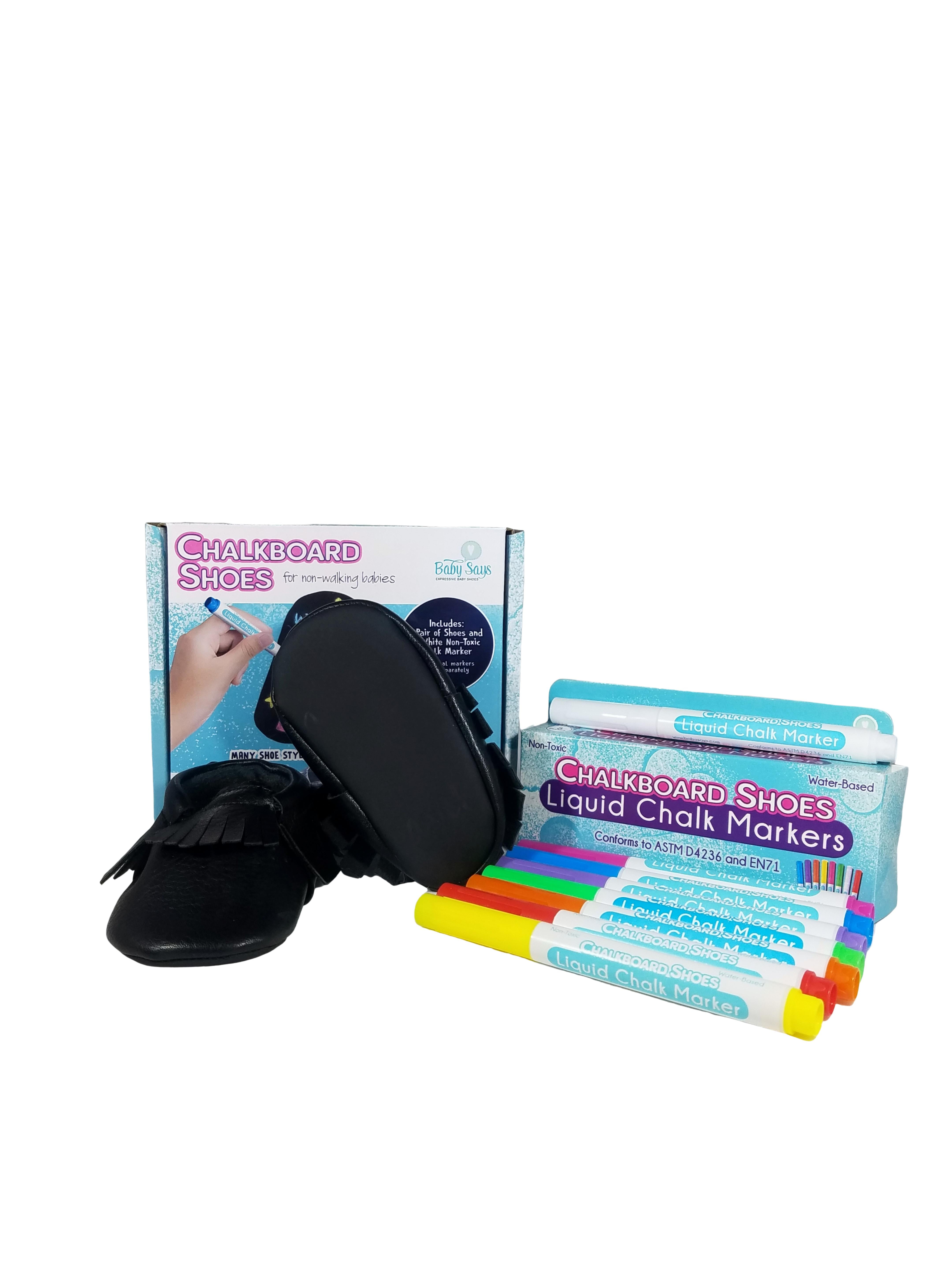 Baby Says Chalkboard Shoes for Infants - Unisex Black Moccasins - 0-3 Months