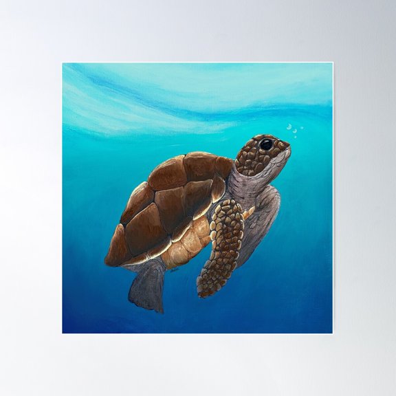 Baby Sea Turtle Poster Wall Art, Modern Wall Decor For Living Room Bedroom, 17x17 UNFRAMED