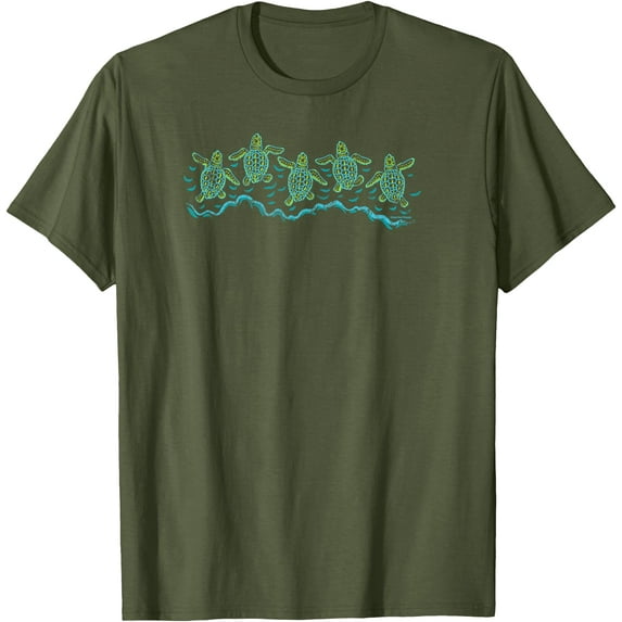 Baby Sea Turtles Vintage Beach Tee Unisex T-Shirt for Men Women Kids Toddler,Military Green Color,Size L