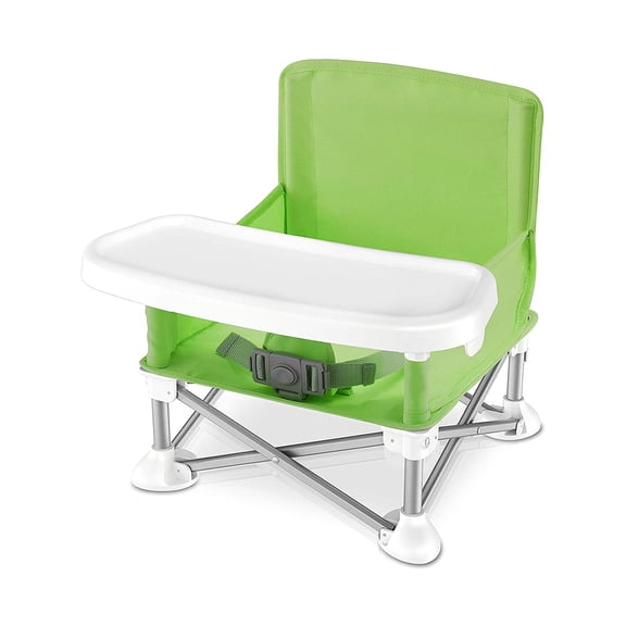 Baby Seat Booster High Chair - Portable Space Saver High Chair Toddler Seat - Portable High Chair Pop-n-Sit Folding Feeding Booster w/Safety Belt/Food Tray/Travel Bag - SereneLife SLBS66G Green