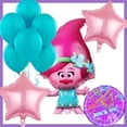 thumbnail image 1 of Trolls Poppy Balloon Bouquet (9pcs) - 28 Inch Mylar, Pink Stars, Turquoise Latex, Rock On Mylar, Trolls Party Decor, 1 of 2