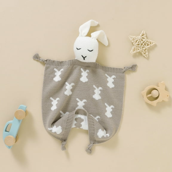 Baby Security Blankets Newborn Adorable Soft Rabbit Knitted Bib Stuffed Towels Comforter Bedtime Cuddle Toy Infant Boy Girl Gift Baby Comfort Appeased Towel 30*30CM
