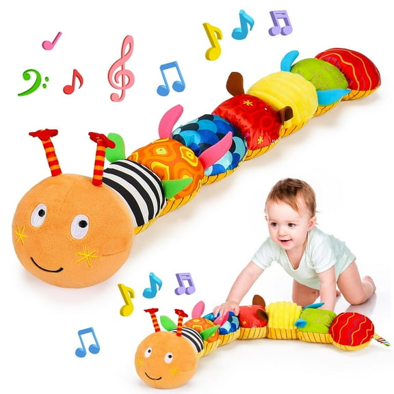 Baby Sensory Caterpillar Toys 0-3 Month Music Animal Stuffed Plush Toy for Infant 0-3-6-12 Month Tummy Time with Crinkle Rattle for Newborn 9-12 Month Texture Toy for Boy Girl Birthday Easter Gifts