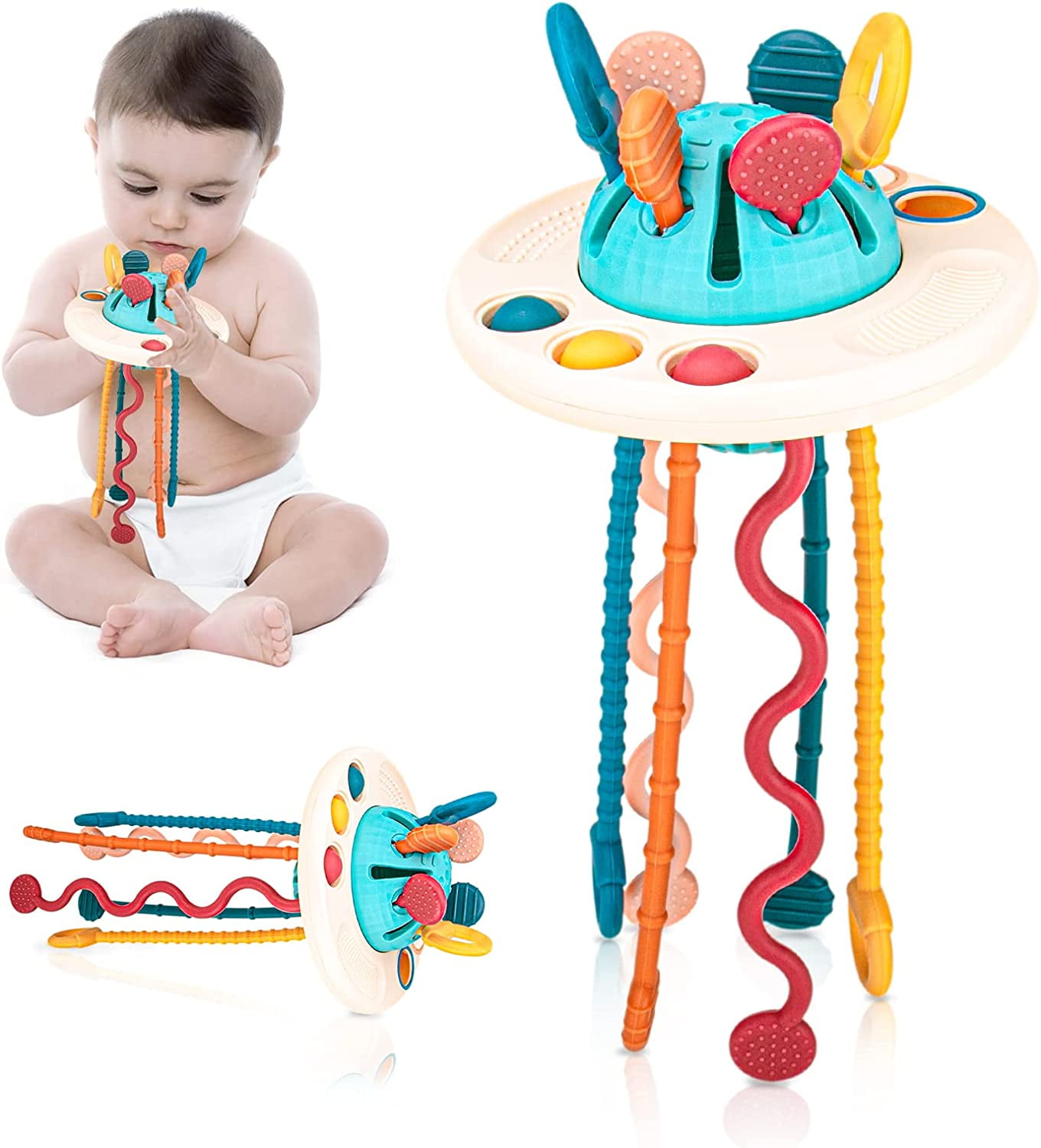 5 in 1 Baby Toys 6 to12-18 Months,Montessori Toys for Babies Toddlers,Pull  String Baby Teething Toys,Baby Blocks Toys for 1-3 Year Old,Colour Cube Bin