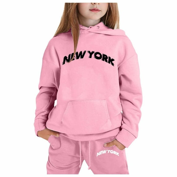 Baby Sets Girl Cute Print Long Sleeve Hoodie Pullover Sweatshirt Tracksuit Jogger Sweatpants Winter Sweatsuit Clothing for Girl Pink,7-8 Years