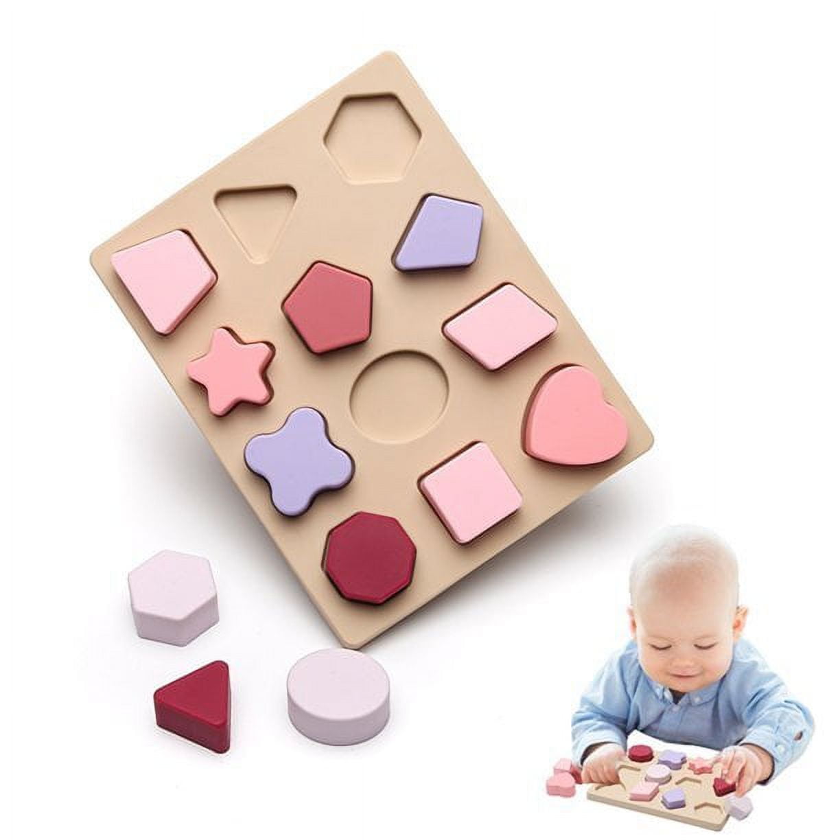 Baby Shape Sorter Toys Soft Silicone Stacking Block Toys Shape Puzzles