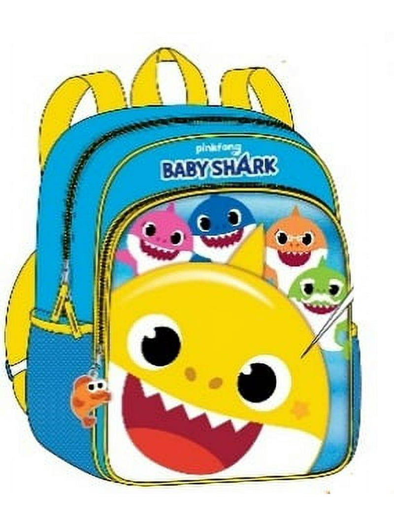 Baby Shark Rugzak voor jongens en meisjes met 3D-haaienfamilie motief voor kleuterschool, school, lunch, blauw, één maat, rugzak