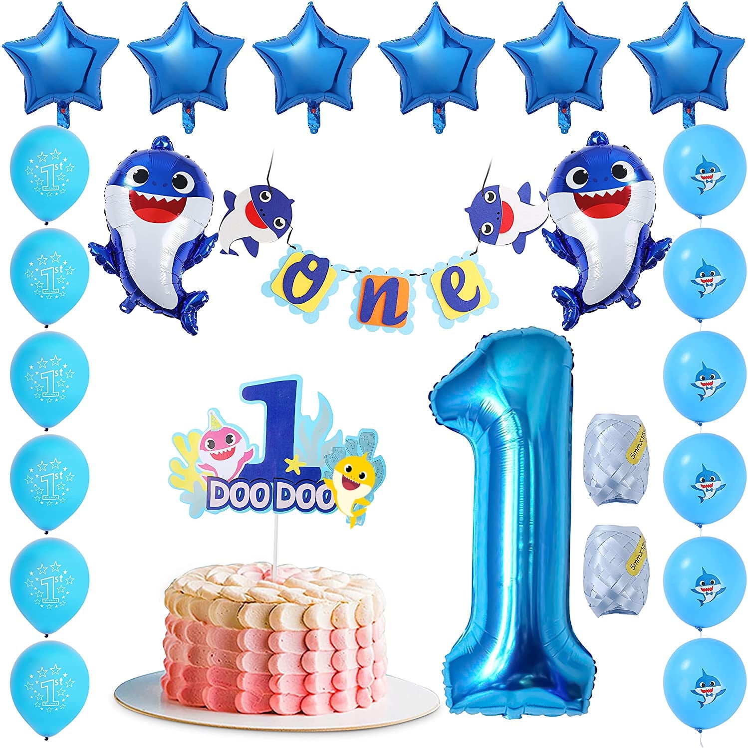 GREETINGS Baby Shark 1st Birthday Decoration for Boys, Blue, 23 Count
