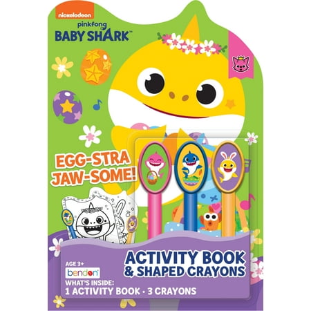 Baby Shark 25 Page Easter Coloring and Activity Book with 3 Shaped Crayons, Paperback