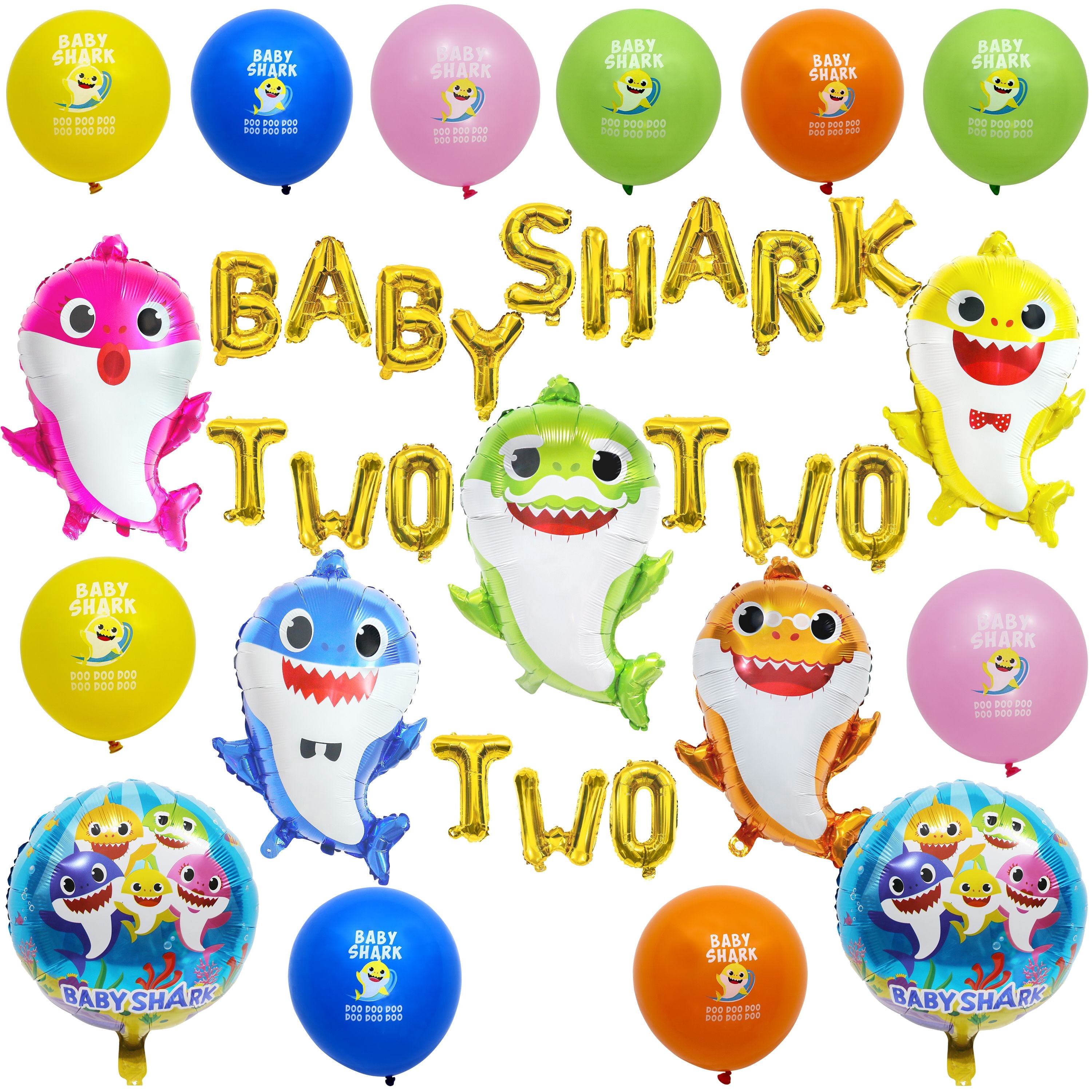 Baby Shark 2nd Birthday Party Supplies, Two Two Balloons Birthday Decorations for Kids