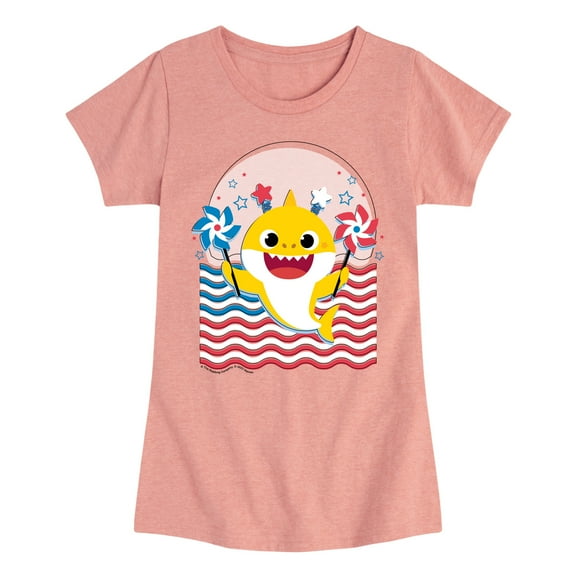 Baby Shark - American Flag - Girl's Fitted Short Sleeve Tee