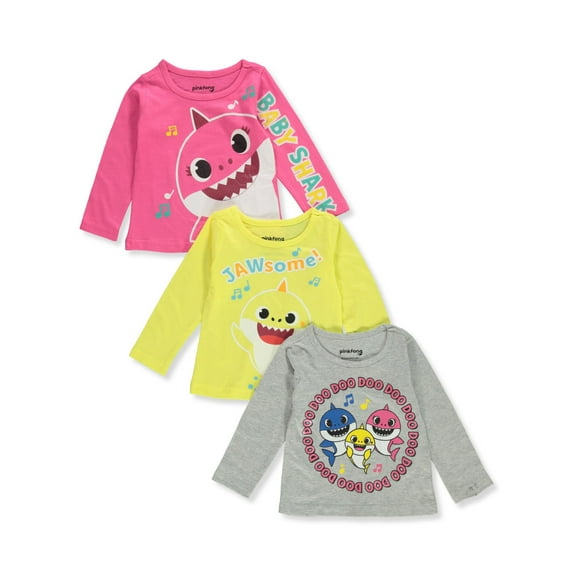 Baby Shark Baby Girls' 3-Pack Long-Sleeved T-Shirts - multi, 12 months (Infant)