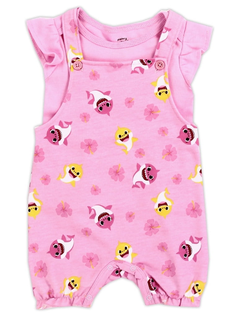Baby Shark Baby Girls' Shortall Set, Sizes 12-24 Months