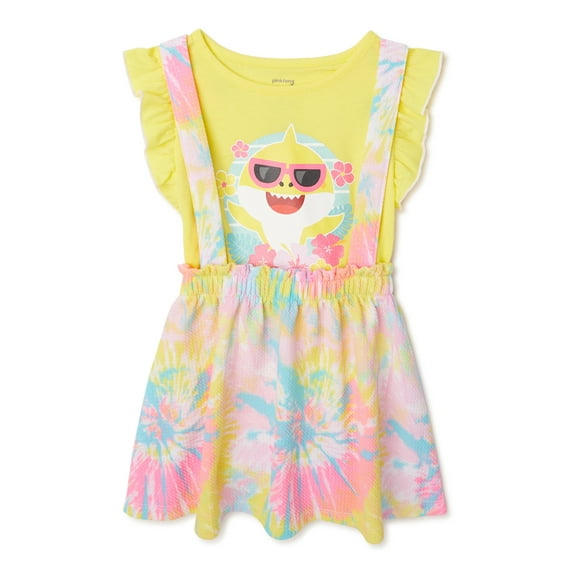 Baby Shark Baby & Toddler Girls Pinafore Dress, 2-Piece Outfit Set, Sizes 12M-5T