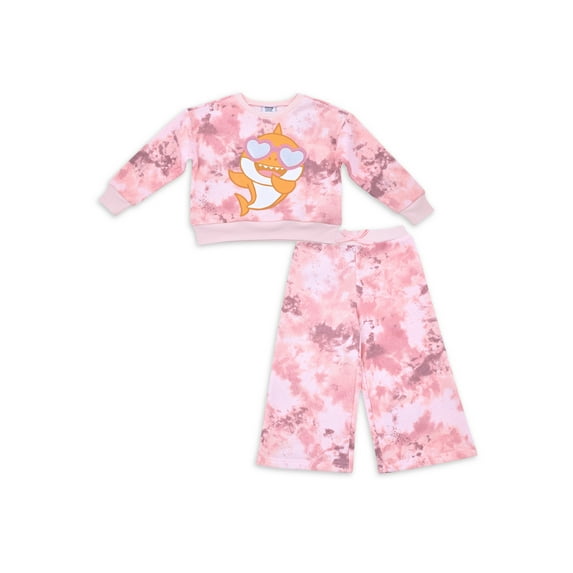 Baby Shark Baby and Toddler Girl Wide Leg Pant and Crew Neck Sweatshirt, 2 Piece Outfit Set, 12 Months-5T