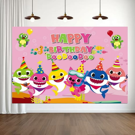COFUNU Baby Shark Backdrop for Birthday Party Supplies (5x3feet) Blue Cartoon Whale Ocean Photo Background for Baby Shower Decoration Boys Girls Photography Backdrop (Pink)