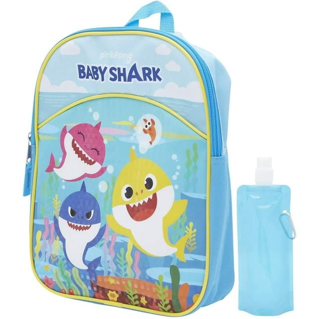 Baby Shark Backpack Combo Set - Baby Shark 3 Piece Mini Backpack Set - Backpack, Water Bottle and Carabina Baby Shark