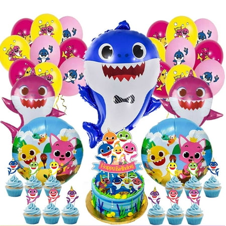 Baby Shark Balloons Cake Topper Party Supplies Birthday Set Decorations Kit Fans