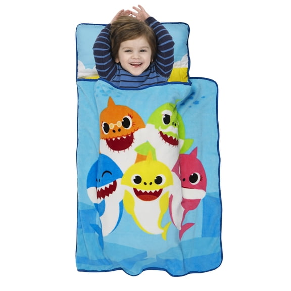 Baby Shark Blue Cartoon Polyester Nap Mats, Washable
